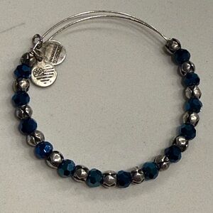 Alex and Ani Magnetic Silver and Blue Beaded Expandable Bracelet